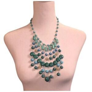 Chico's Blue & Green Swirl Acrylic Beaded Multi Strand Bib Layered Necklace